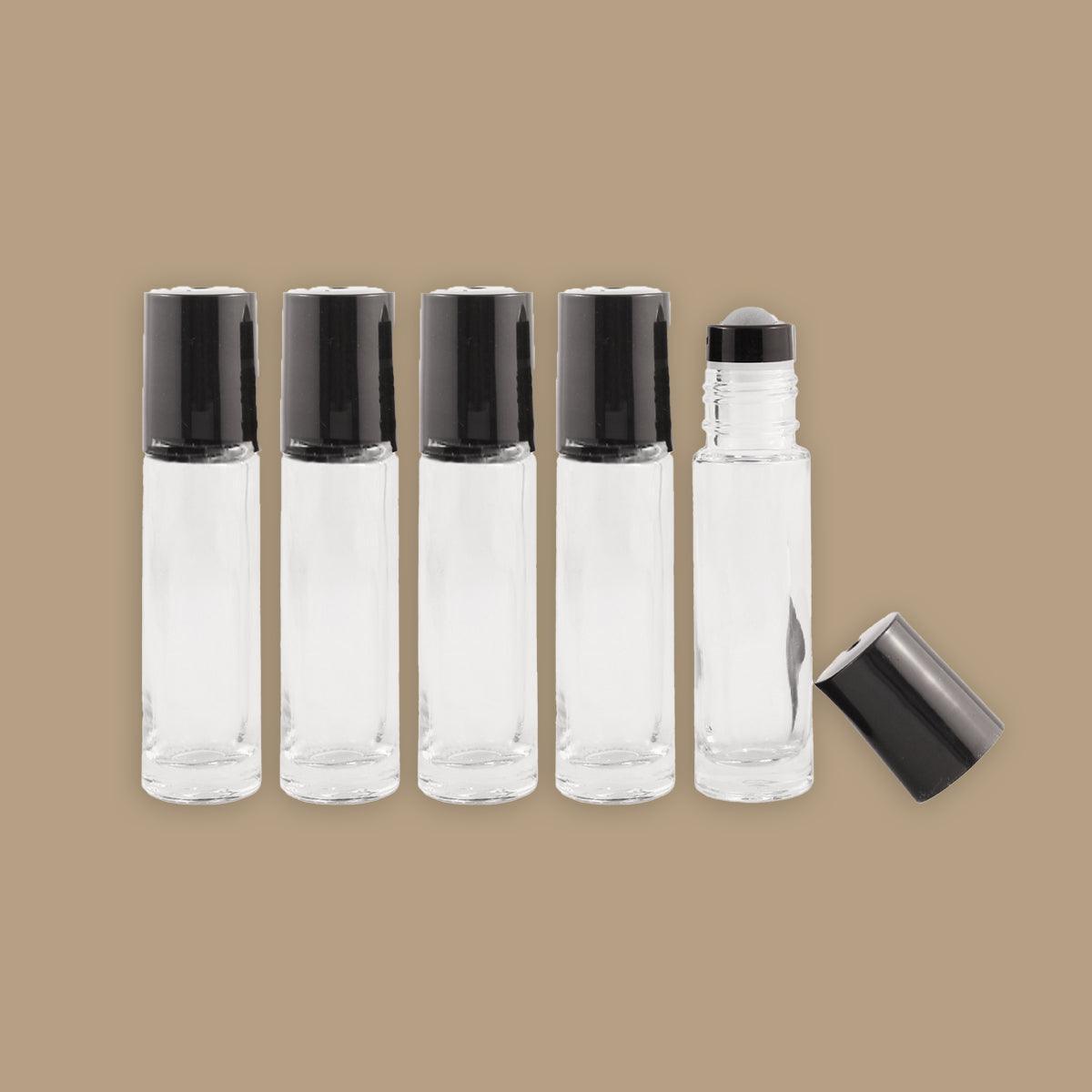 10ml glass roller bottle - clear - stainless steel roller balls - 5 pack - local - letsbelocal.ca