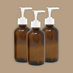 240ml amber glass bottle with white lotion pump - 3 pack - local - letsbelocal.ca