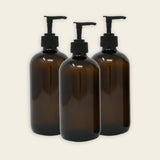480ml amber glass bottle with black lotion pump (3 pack) - local - letsbelocal.ca