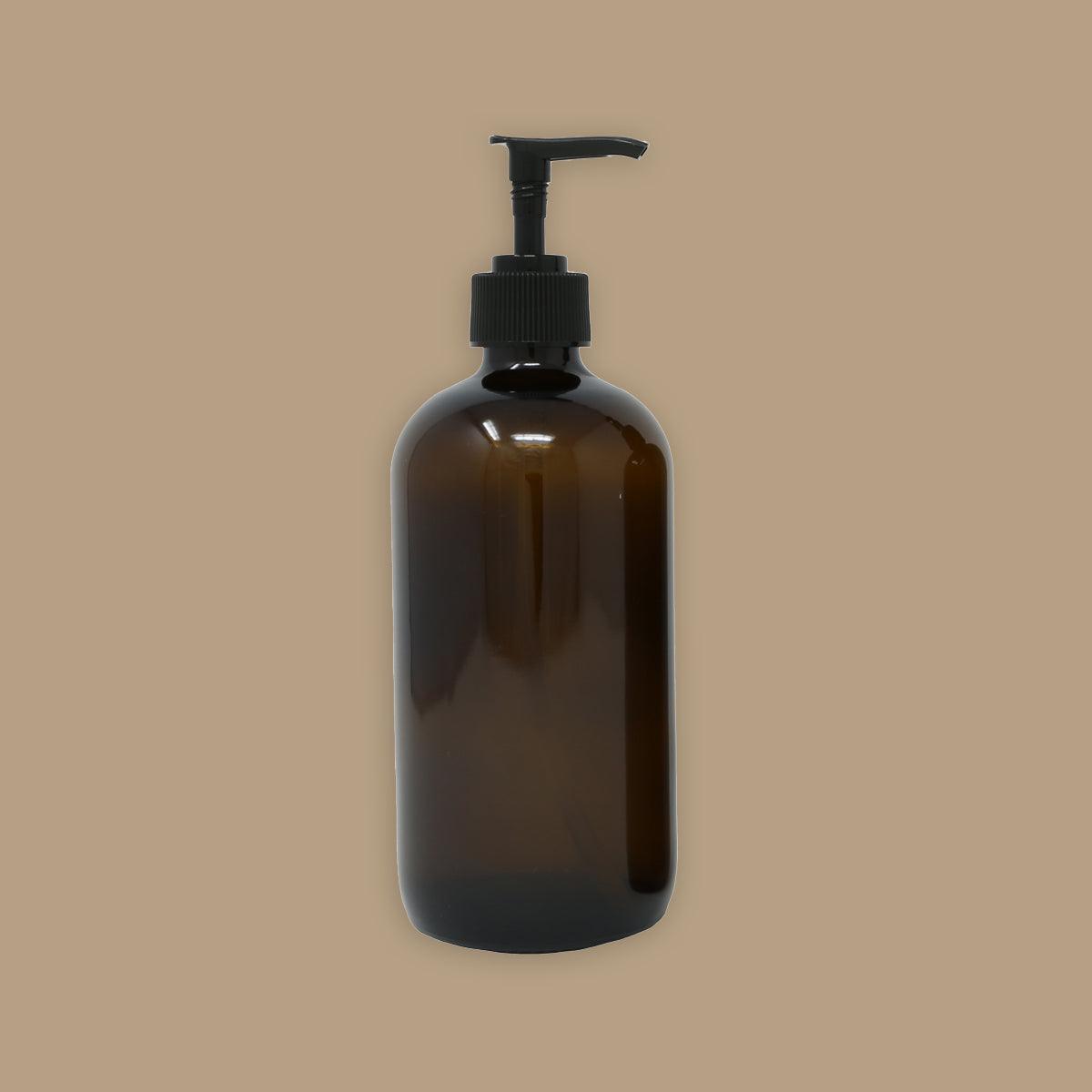 480ml amber glass bottle with black lotion pump - local - letsbelocal.ca